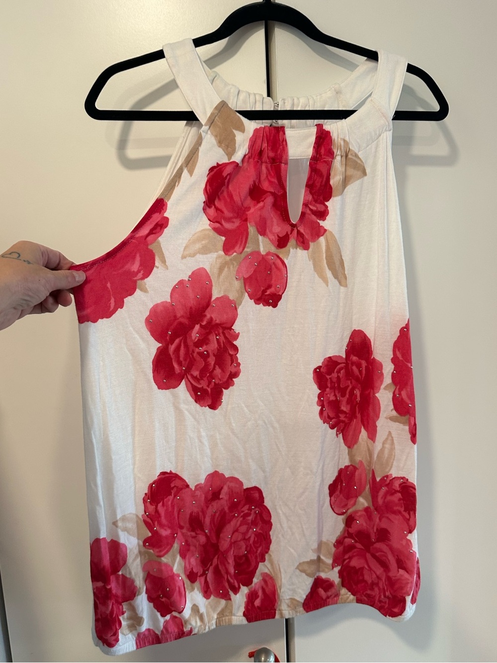 INC International Concepts White Halter Tank with Pink and white Floral Print
